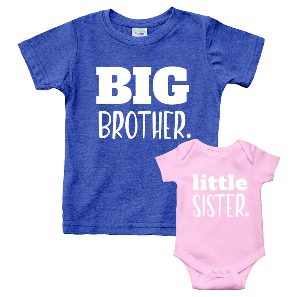 Unordinary Toddler Big Brother Little Sister Outfits Brother Sister Sibling Matching Baby Newborn Girl Set (Charcoal Blue/Pink,