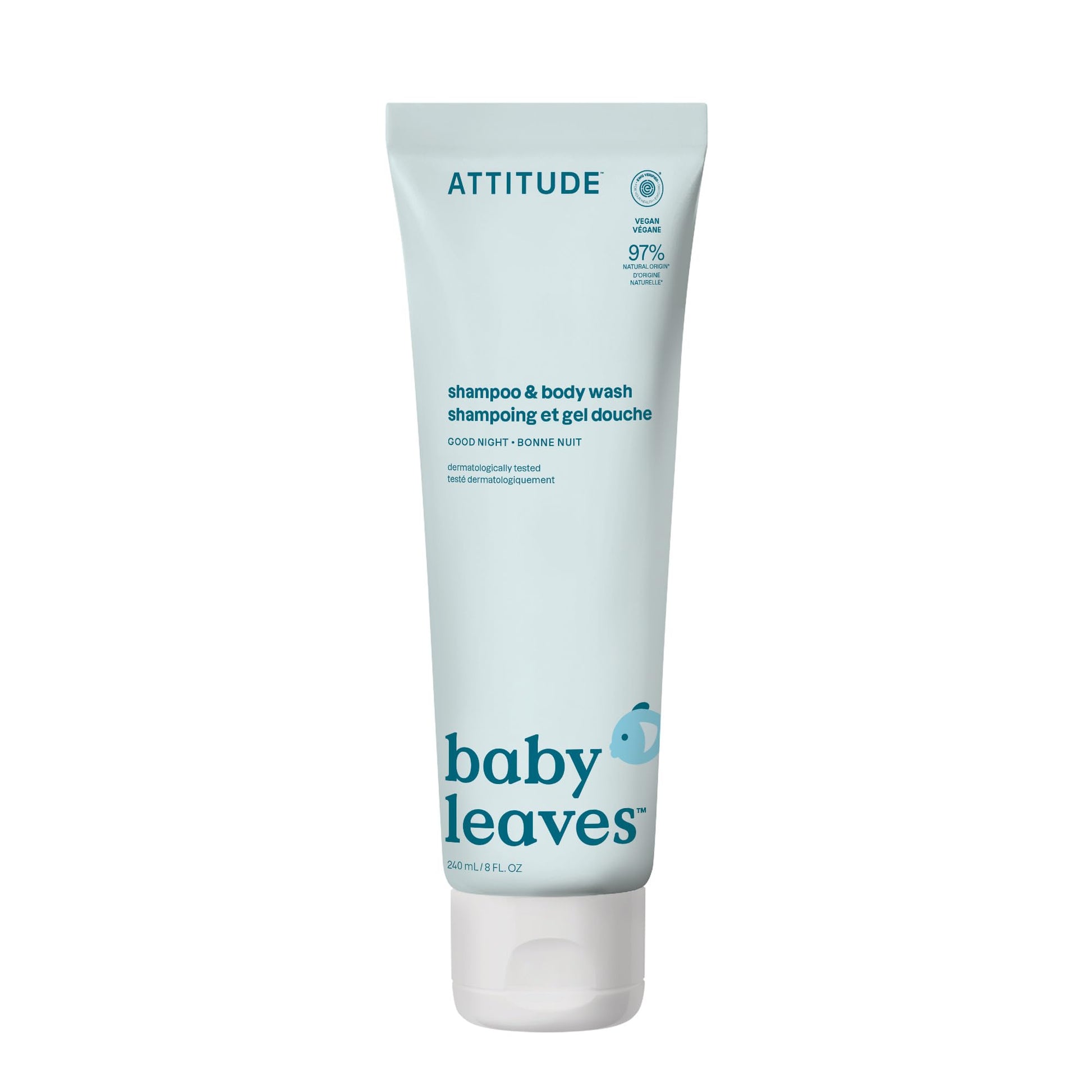 ATTITUDE 2-in-1 Shampoo and Body Wash for Baby, EWG Verified, Dermatologically Tested, Vegan, Good Night, 8 Fl Oz