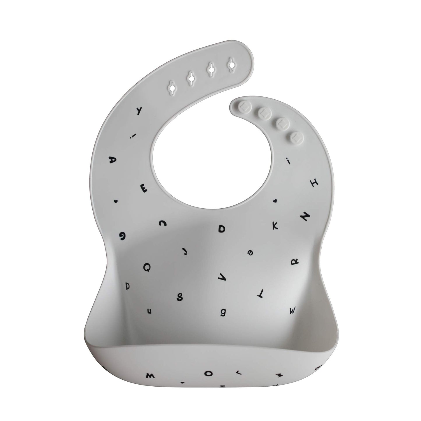 Mushie Silicone Baby Bib | Adjustable Fit Waterproof Bibs (Letters White)