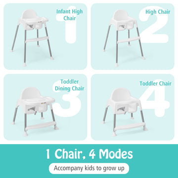 Baby Joy Baby High Chair, 4 In 1 Convertible Highchair For Babies & Toddlers With Adjustable Legs, Double Removable Tray, Safety