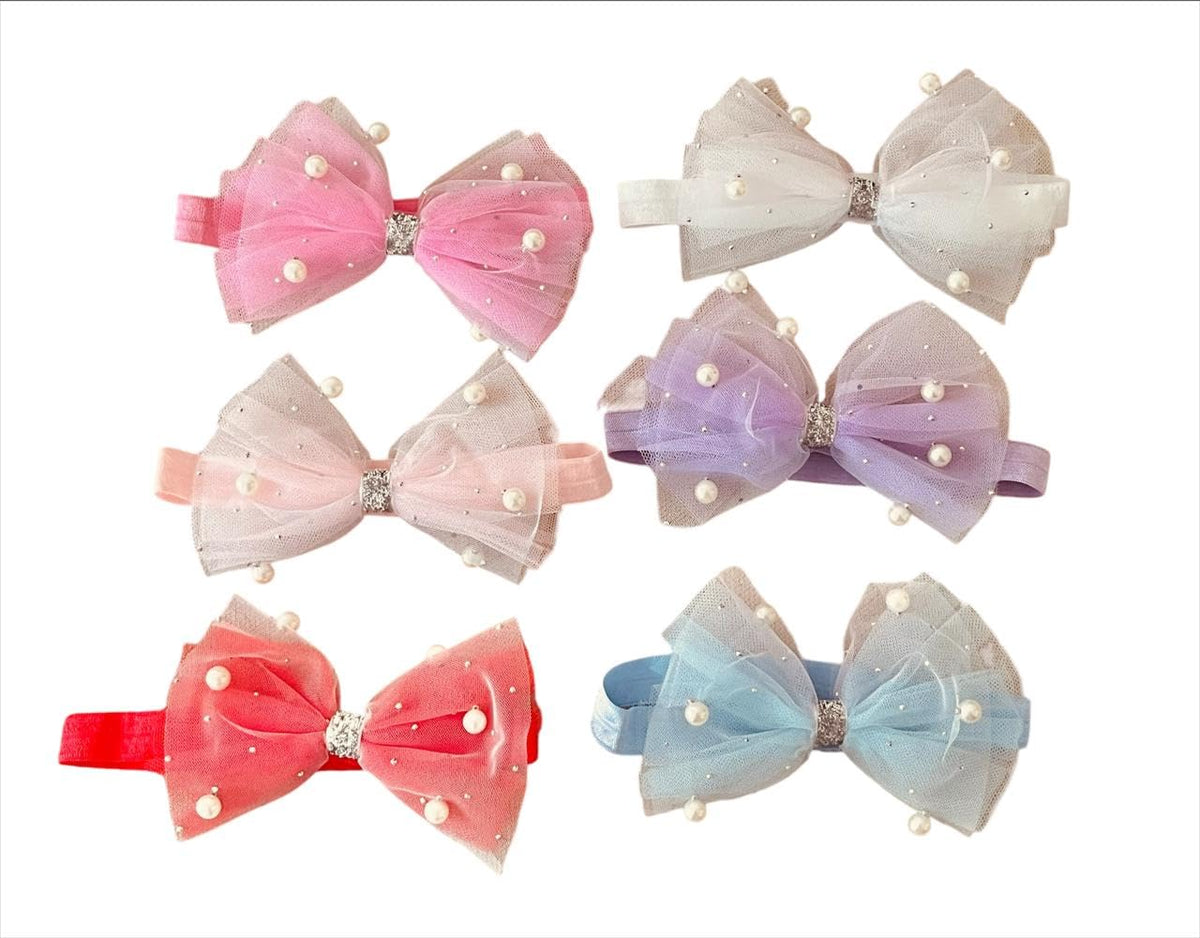 Headbands For Baby Girl, 6 Pack Cute Stretchy Bow with pearls Baby Hair Bands Hairbands Headbands Head Wrap Soft Hair Accessorie