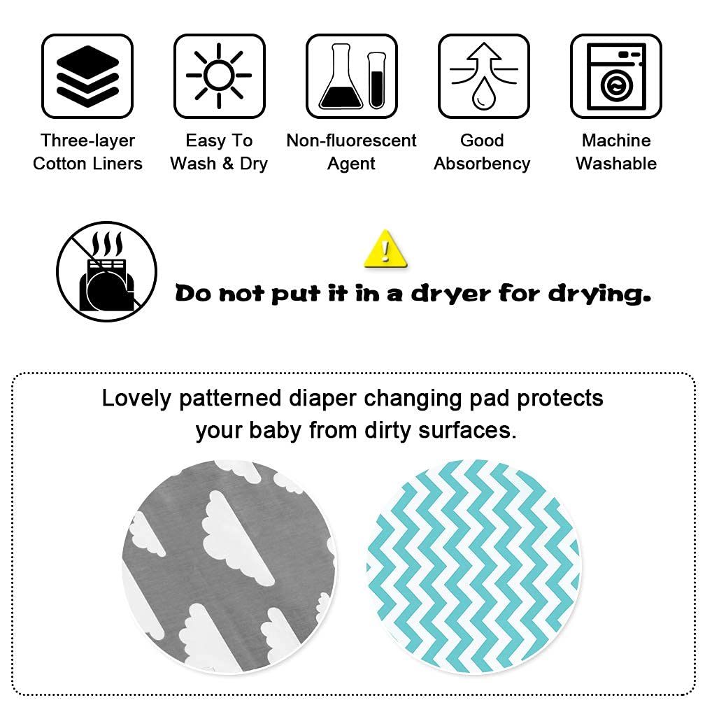 Baby Diaper Changing Pad, Maveek 2 Pack Waterproof Change Mats Infants Portable Diaper Changer Mat For Home,Travel And Outside A