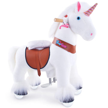 PonyCycle Official Classic U Series Ride on White Horse Unicorn Toy Plush Walking Animal Size 3 for Age 3-5 Ux304