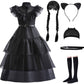 Vorlits Black Halloween Costumes Dress Girls Cosplay Christmas Party With Wigs Belt Socks Cat Ears Headband Wig Cap