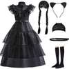Vorlits Black Halloween Costumes Dress Girls Cosplay Christmas Party With Wigs Belt Socks Cat Ears Headband Wig Cap