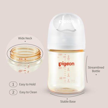 Pigeon Ppsu Nursing Baby Bottle Wide Neck, Anti-Colic, Streamlined Body, Natural Feel, Easy To Clean, 5.4 Oz(Pack Of 2), Include
