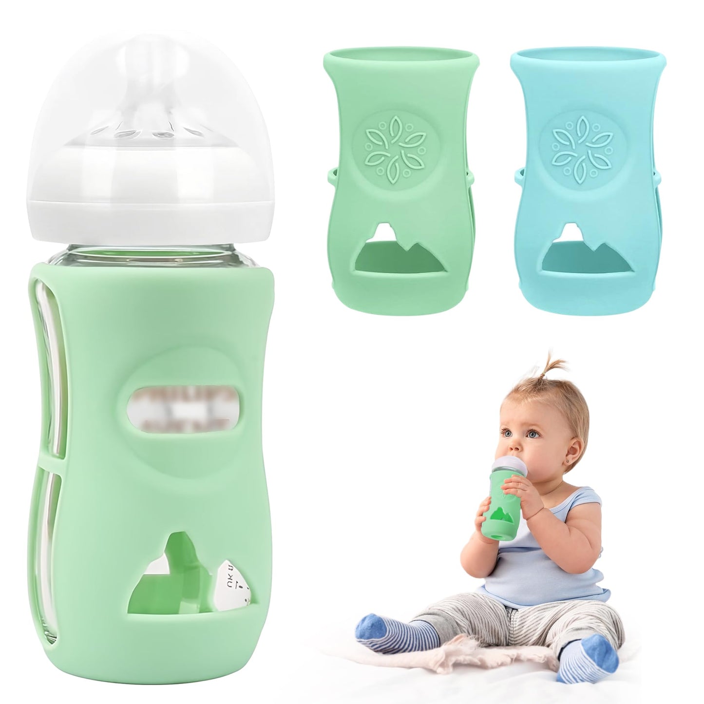 2 Pack Silicone Sleeves for Philips Avent Glass Natural Baby Bottle 8oz, Food Grade Silicone, BPA Free Glass Baby Bootle Sleeve,