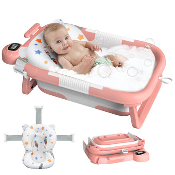 Reeple Collapsible Baby Bathtub, Baby Bath Tub For Newborn To Toddler With Floating Cushion For Bath Support, Portable Baby Tub