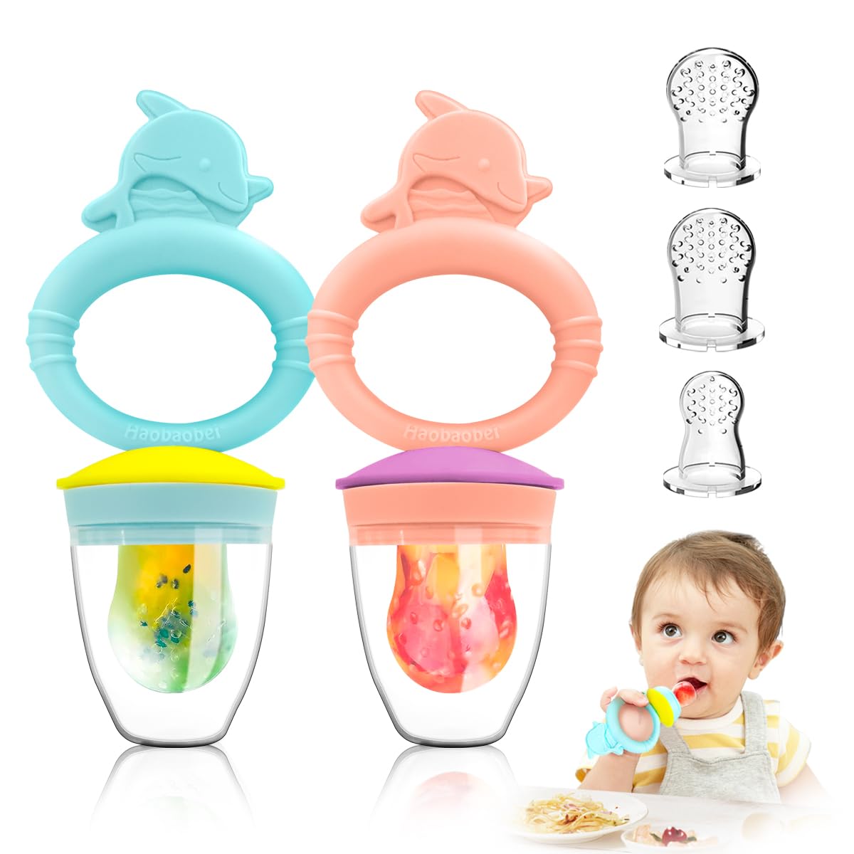 Baby Solids/Frozen Fruit Feeder Pacifier, Infant Teether Toy 4M+, BPA-Free Silicone Pouch & Nipple, Safely Introduce Solids, Tee