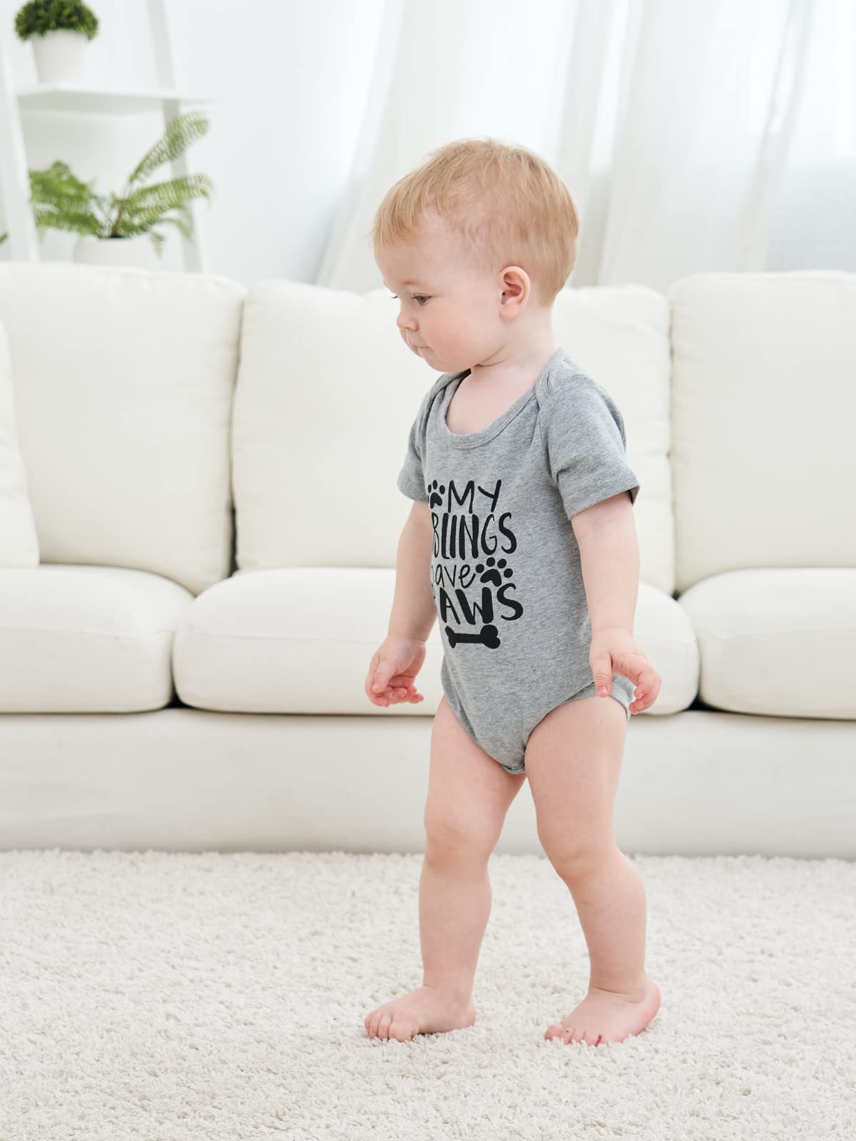 Funnycokid My Siblings Have Paws Onsies Newborn Baby Underwear Short Sleeve Bodysuit Cute Baby Layette Clothes Grey 3-6 Months