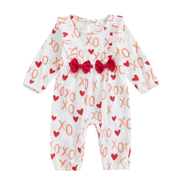 Doisbetthsay Valentines Day Baby Girl Outfit Long Sleeve Heart Print Romper Bodysuit Jumpsuit With Headband Baby Clothes (Valent