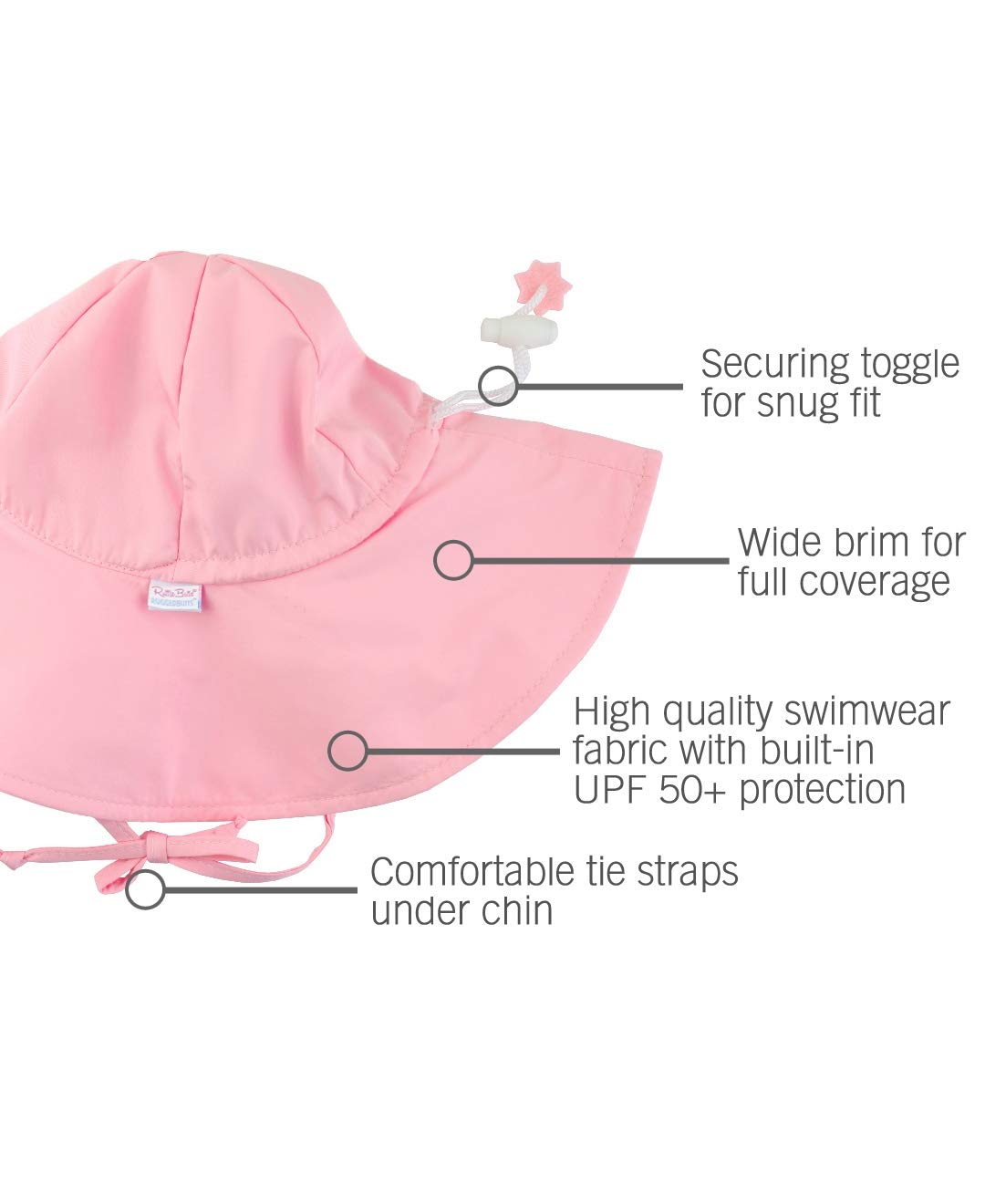 Rufflebutts Baby/Toddler Girls Pink Adjustable Sun Hat W/Upf 50+ Protection - 6-12M