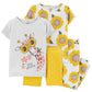 Carter'S Baby Girls' 4 Pc Cotton Pjs (3T, Giraffe Sunflower)