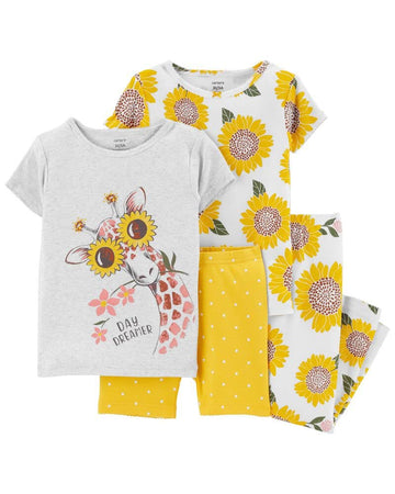 Carter'S Baby Girls' 4 Pc Cotton Pjs (3T, Giraffe Sunflower)