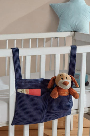 Aaricon Baby Bedside Hanging Storage Bag,2 Pockets Organizer for Baby Cribs and Toys (Blue)
