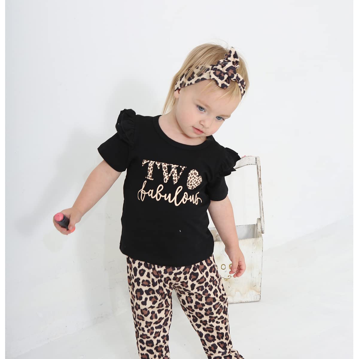 Baby Girl 2Nd Birthday Outfit Girl 2 Year Old Birthday Outfit Toddler Leopard Clothes (Leopard,2T)