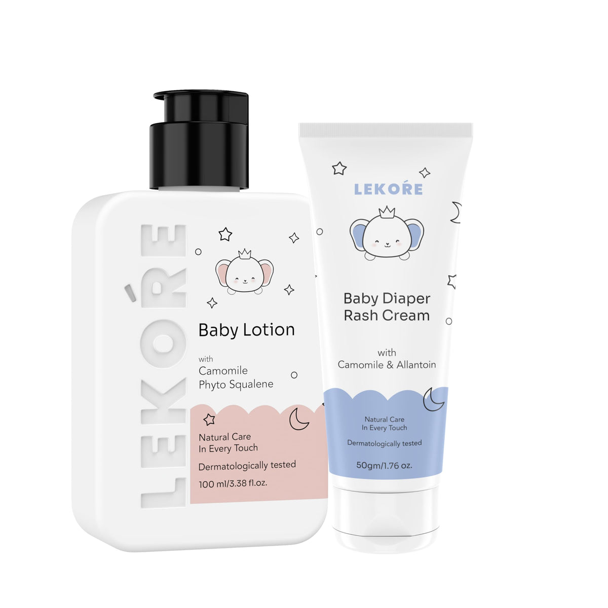Lekore Baby Lotion 100Ml & Diaper Rash Cream 50G | Daily Moisturizing Lotion & Protective Rash Cream | With Chamomile, Glycerin,