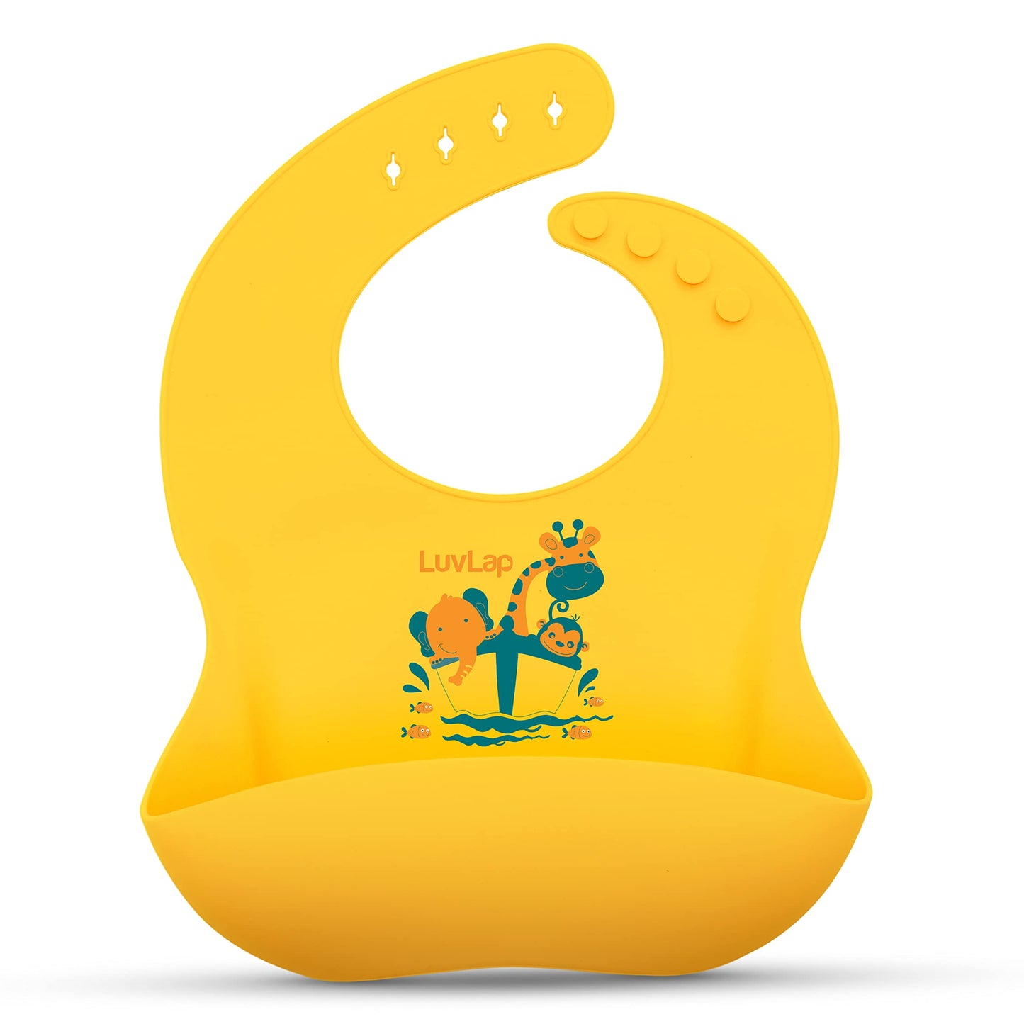 Luvlap Waterproof Silicone Baby Bib For Feeding & Weaning, Adjustable Neckline With Buttons, Bpa Free, Washable & Reusable, 636