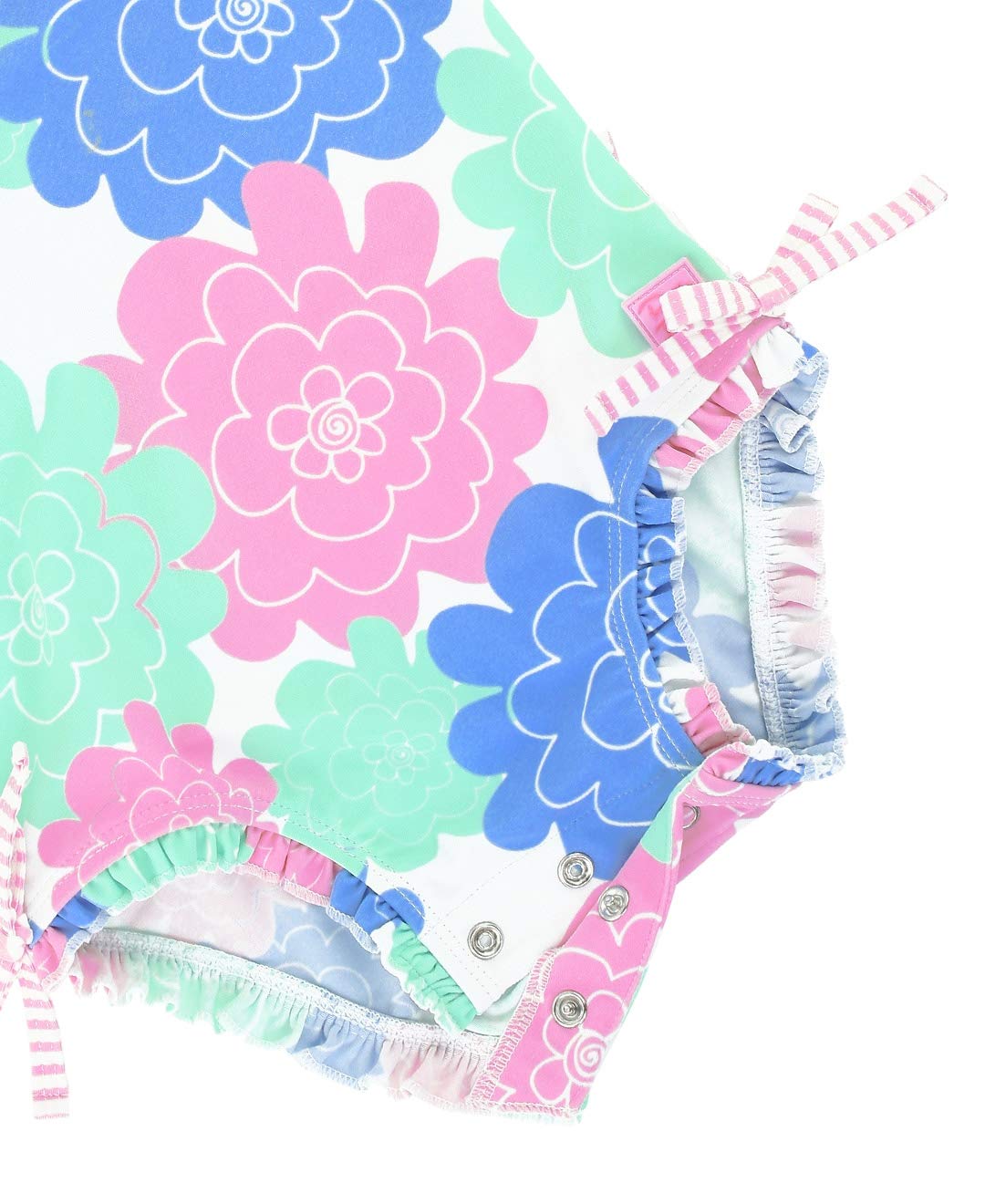 RuffleButts Baby Girls UPF 50+ Sun Protection Floral Printed Long Sleeve One Piece Rash Guard Swimsuit with Zipper - Pastel Peta