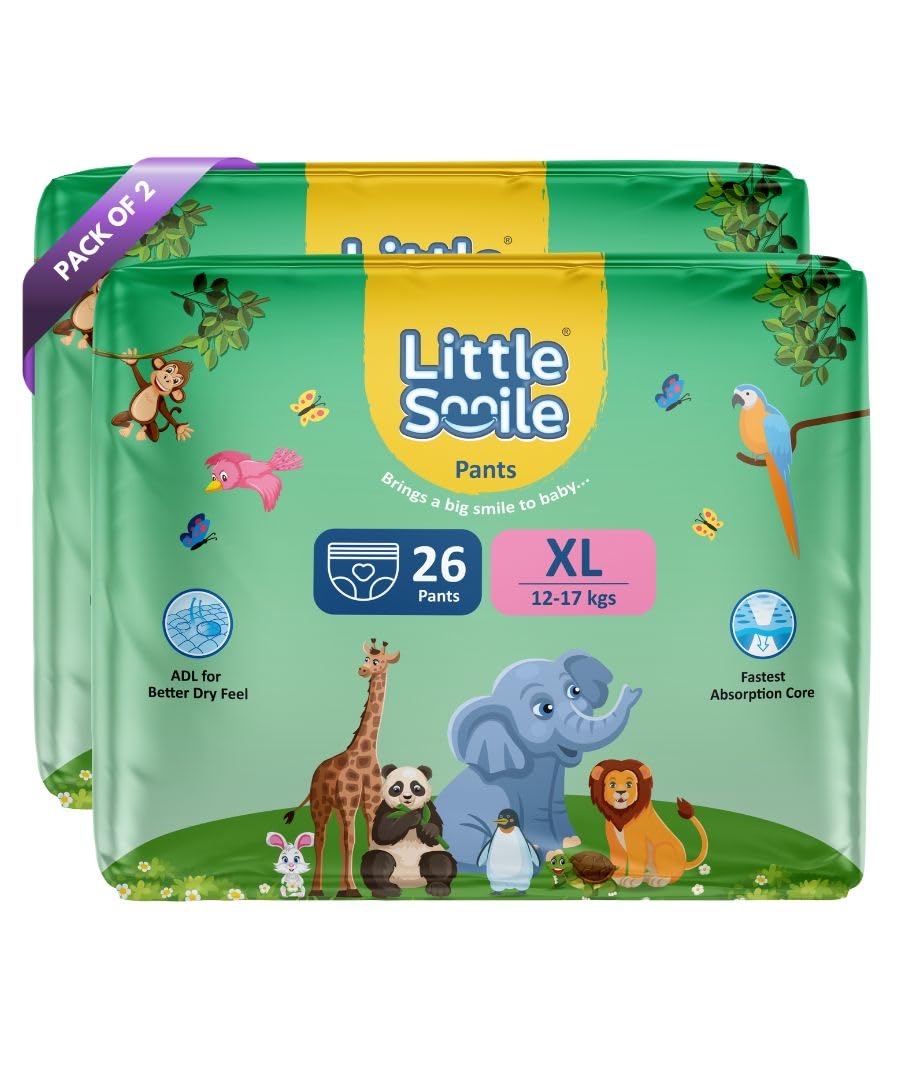 Little Smile Baby Diapers Pant Style | Extra Large (Xl) Size | Ideal For 1217 Kgs Baby | 52 Count Odorless And Antibacterial L