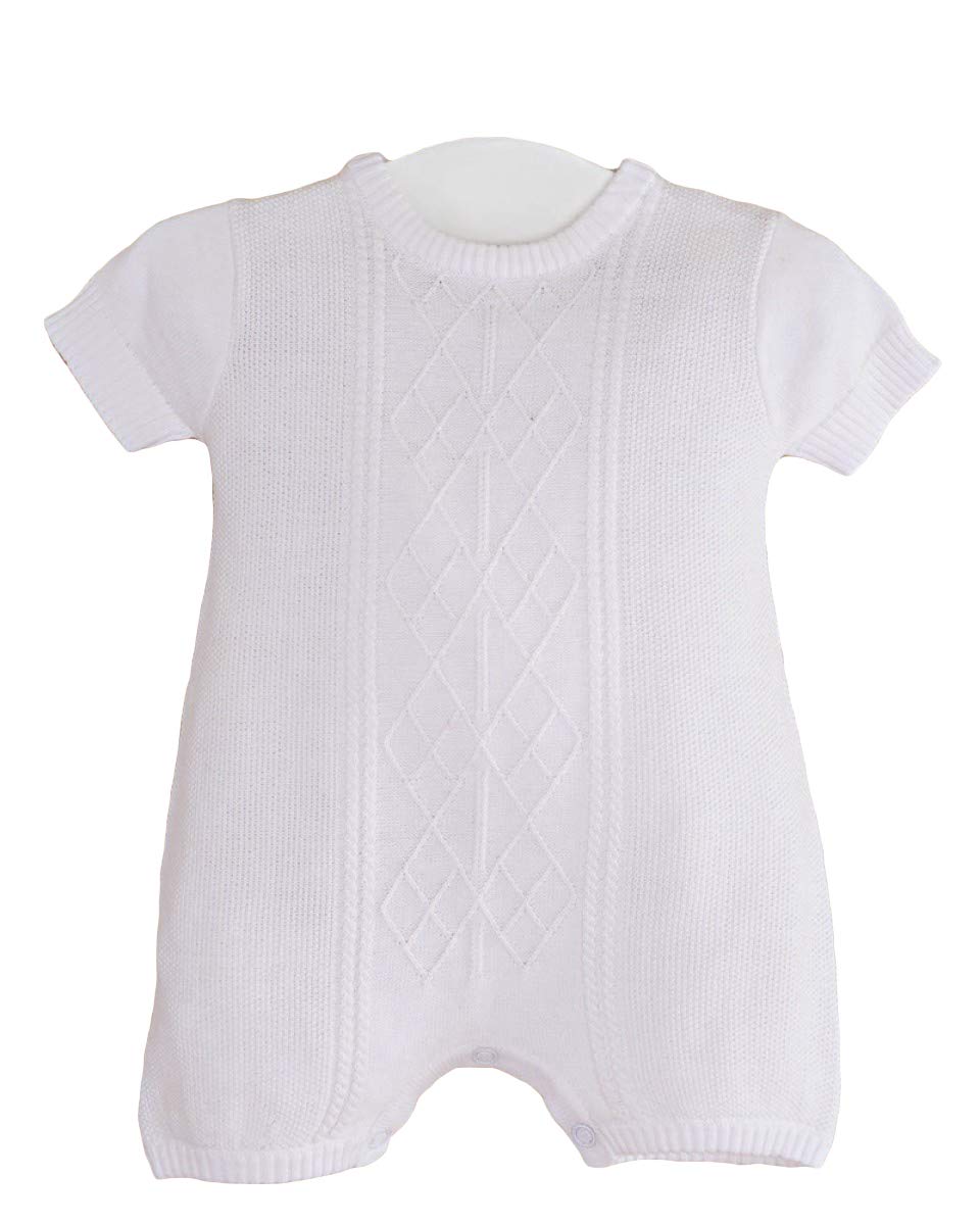 One Small Child Braeden Boys White Knit Short Sleeve Christening Baptism Blessing Outfit - 6M