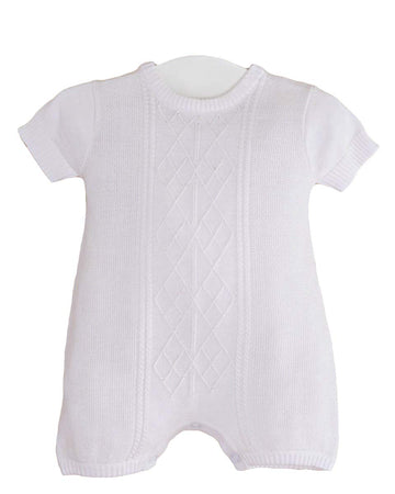 One Small Child Braeden Boys White Knit Short Sleeve Christening Baptism Blessing Outfit - 6M