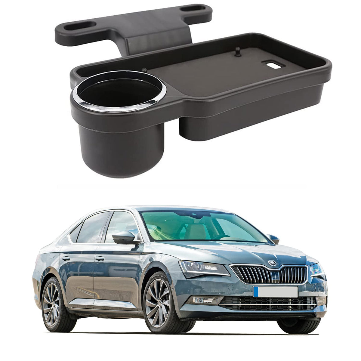 Oshotto (FT04) Foldable Car Auto Headrest Rear Back Seat Table Drink Food Cup Tray Holder Compatible with Skoda Superb  Black