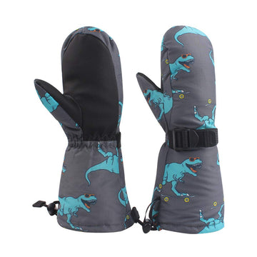 BAVST Winter Kids Waterproof Gloves for Boys Girls Snow Ski Toddler Baby Mittens Outdoor for Infant Teens 1-5T (Blue dinosaur, S