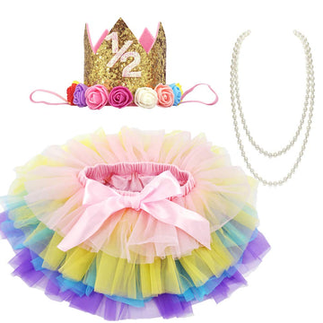 Bgfks Baby Girls Soft Tutu Skirt With Diaper Cover,1/2St Birthday Party Tutu Skirt Sets (Light Rainbow)