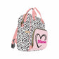 Customized School Bag With Name, Large Capacity Waterproof Diaper Bag, Leopard Heart Print Monogram Nappy Backpack With Thermal
