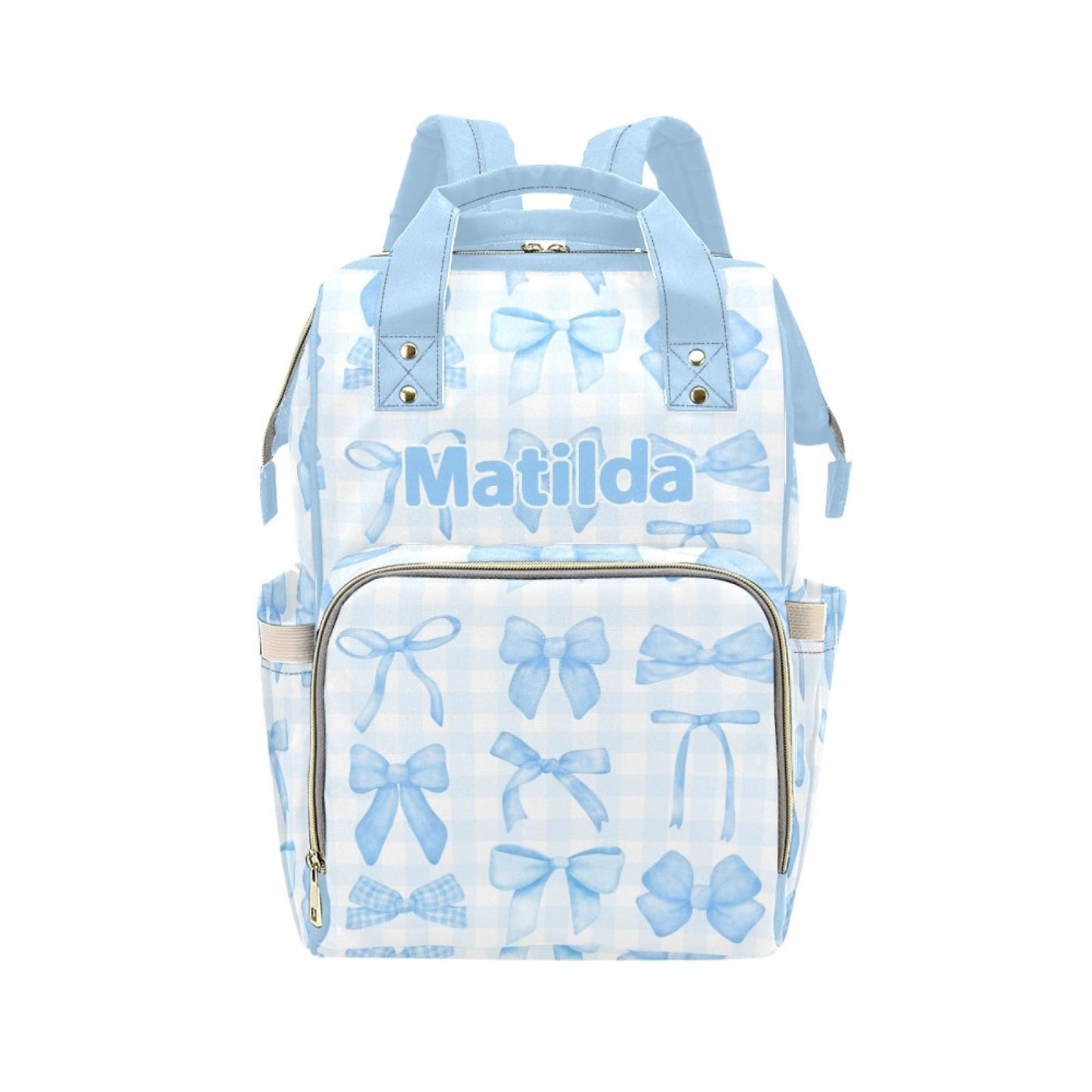 Personalized Blue Bow Diaper Bag Backpack with Name - Custom Baby Travel Tote for Mom or Dad, Nursing Bag for Girls, Shower Gift