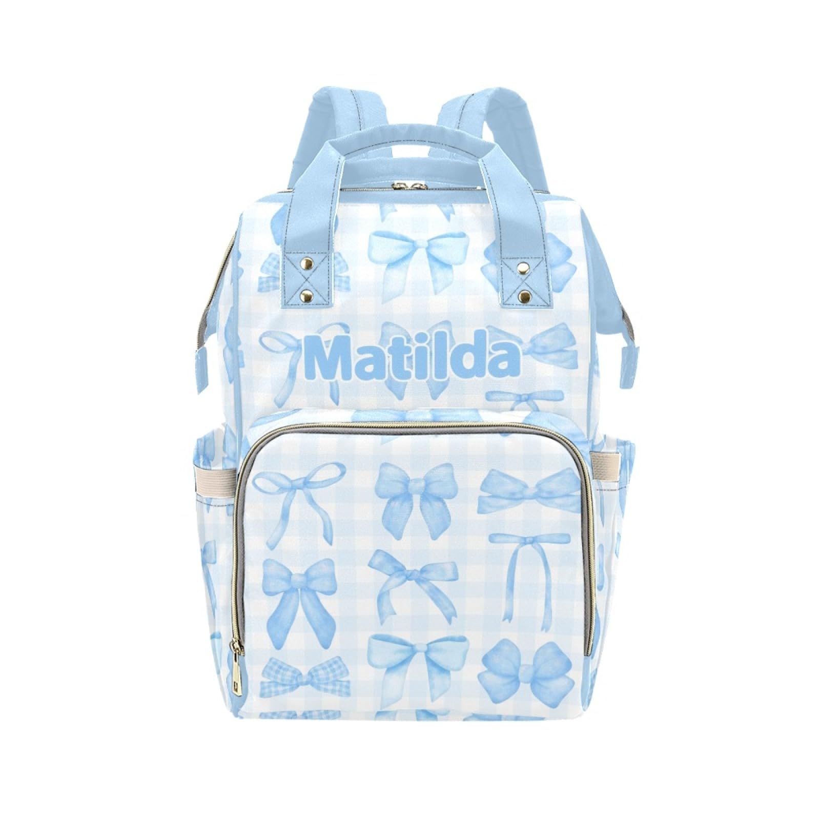 Personalized Blue Bow Diaper Bag Backpack with Name - Custom Baby Travel Tote for Mom or Dad, Nursing Bag for Girls, Shower Gift