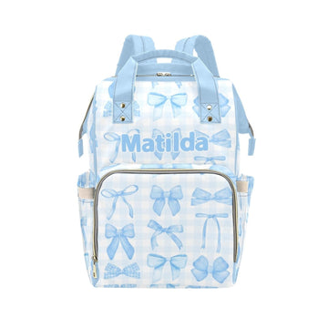 Personalized Blue Bow Diaper Bag Backpack with Name - Custom Baby Travel Tote for Mom or Dad, Nursing Bag for Girls, Shower Gift
