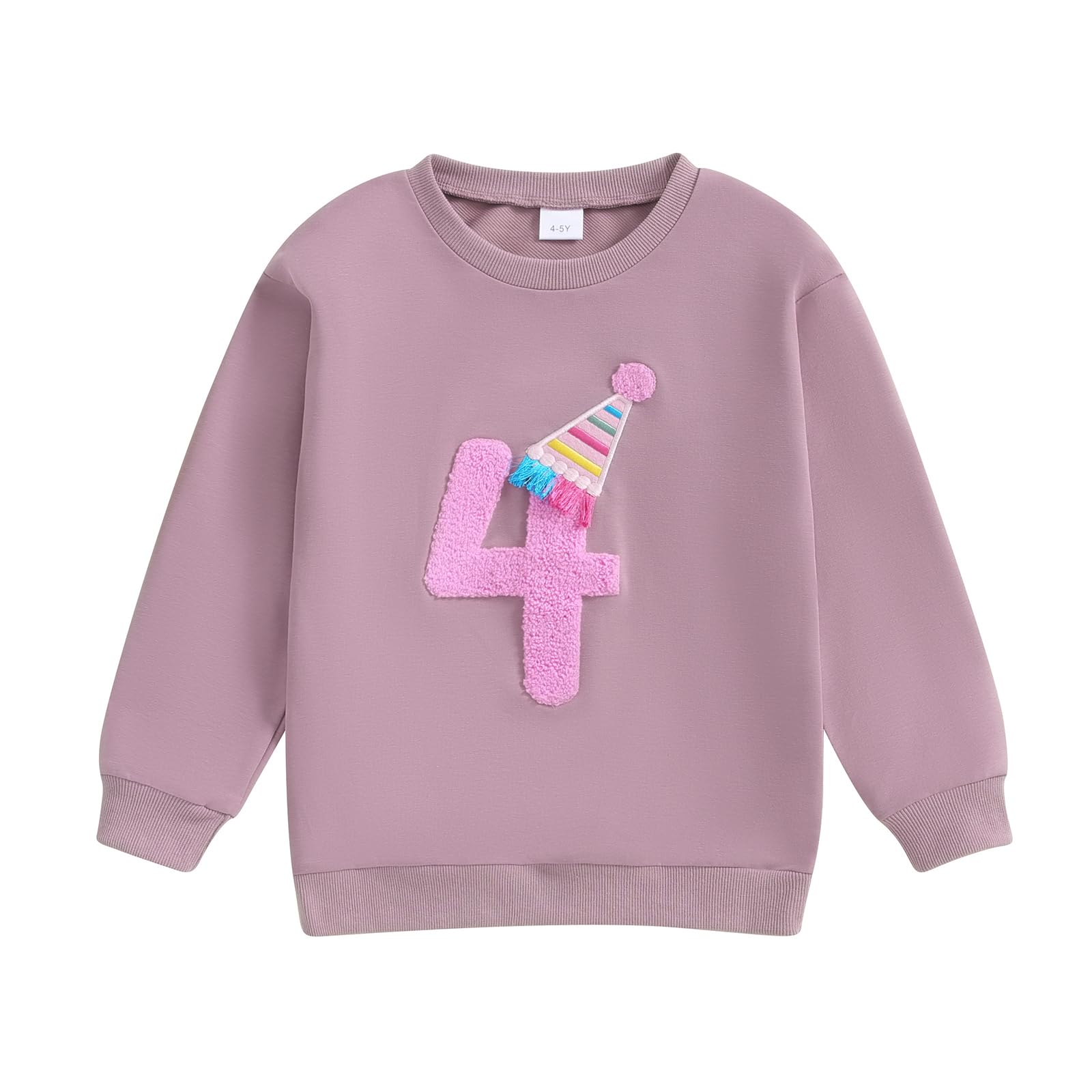 Lamuusaa Toddler Baby Girl Birthday Outfit Number 1/2/3/4/5/6 Embroidery Sweatshirt Oversized Pullover Shirts (Purple 4, 4-5T)