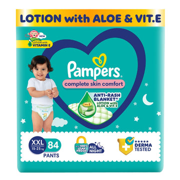 Pampers Complete Skin Comfort Pants, AntiRash Blanket, Lotion With Vitamin E & Aloe Vera, Ddouble Extra Large Size Baby Diapers