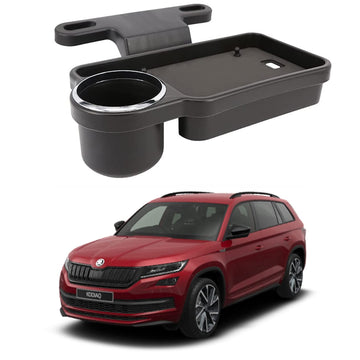 Oshotto (FT04) Foldable Car Auto Headrest Rear Back Seat Table Drink Food Cup Tray Holder Compatible with Skoda Kodiaq  Black