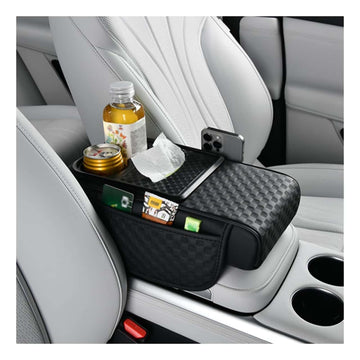 Car Center Console Cover, Armrest Cover for Storing Water Cups, Tissues, Cards, and Phones, 4in1 Center Cover with Soft Leathe