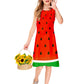 Remimi Kids Girl Watermelon Dress Sleeveless Tropical Halloween Fruit Dresses Outfits 7-8 Years