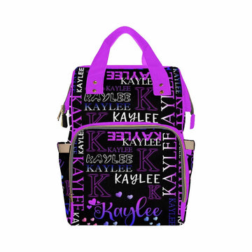 Artsadd Custom Monogram Baby Backpack Gifts For Mom, Personalized Black And Purple Hearts Diaper Bag With Stroller Straps Large