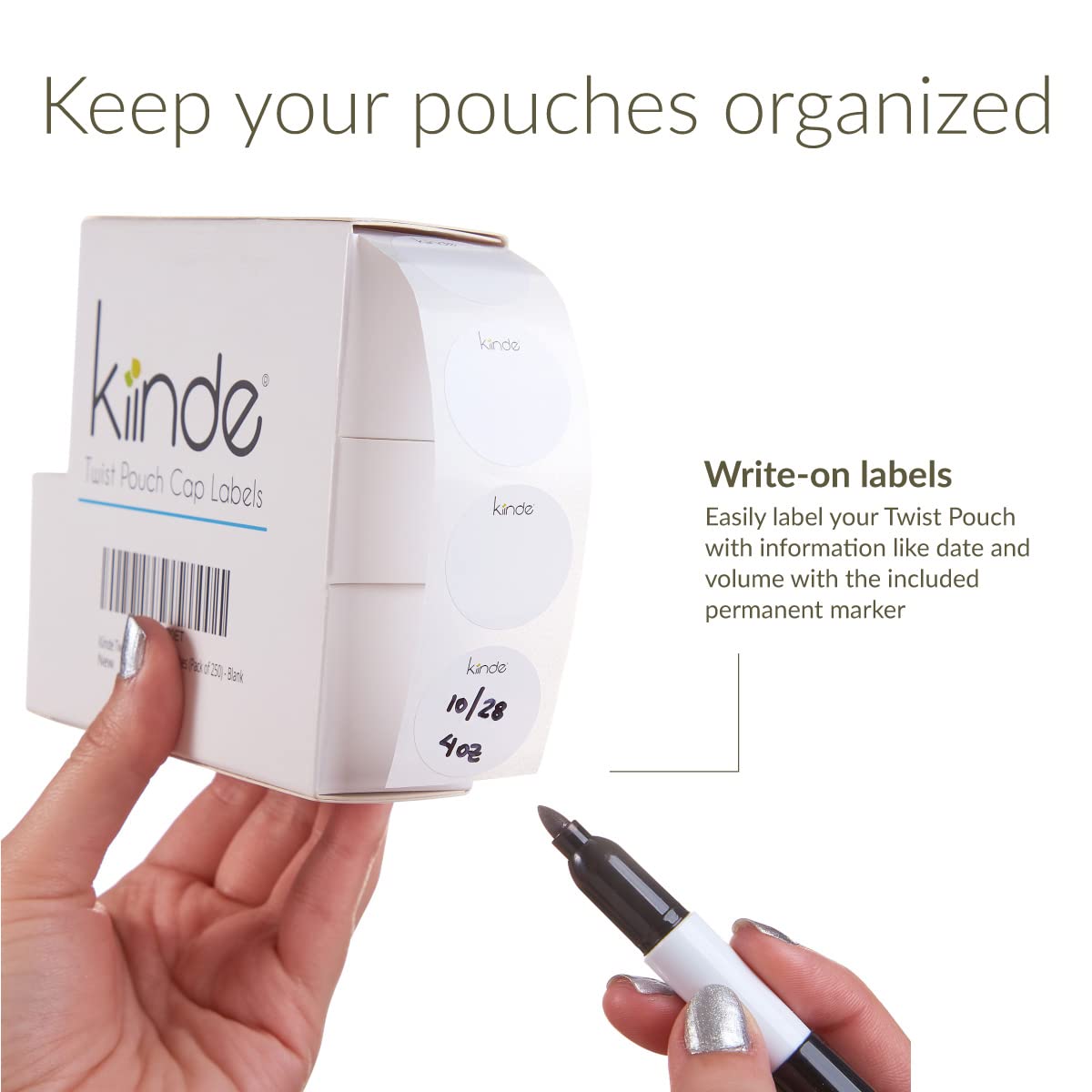 Kiinde Twist Cap Single-Use Write-On Labels For Breast Milk And Baby Food Storage Pouches (Pack Of 250) - Includes Label Dispens