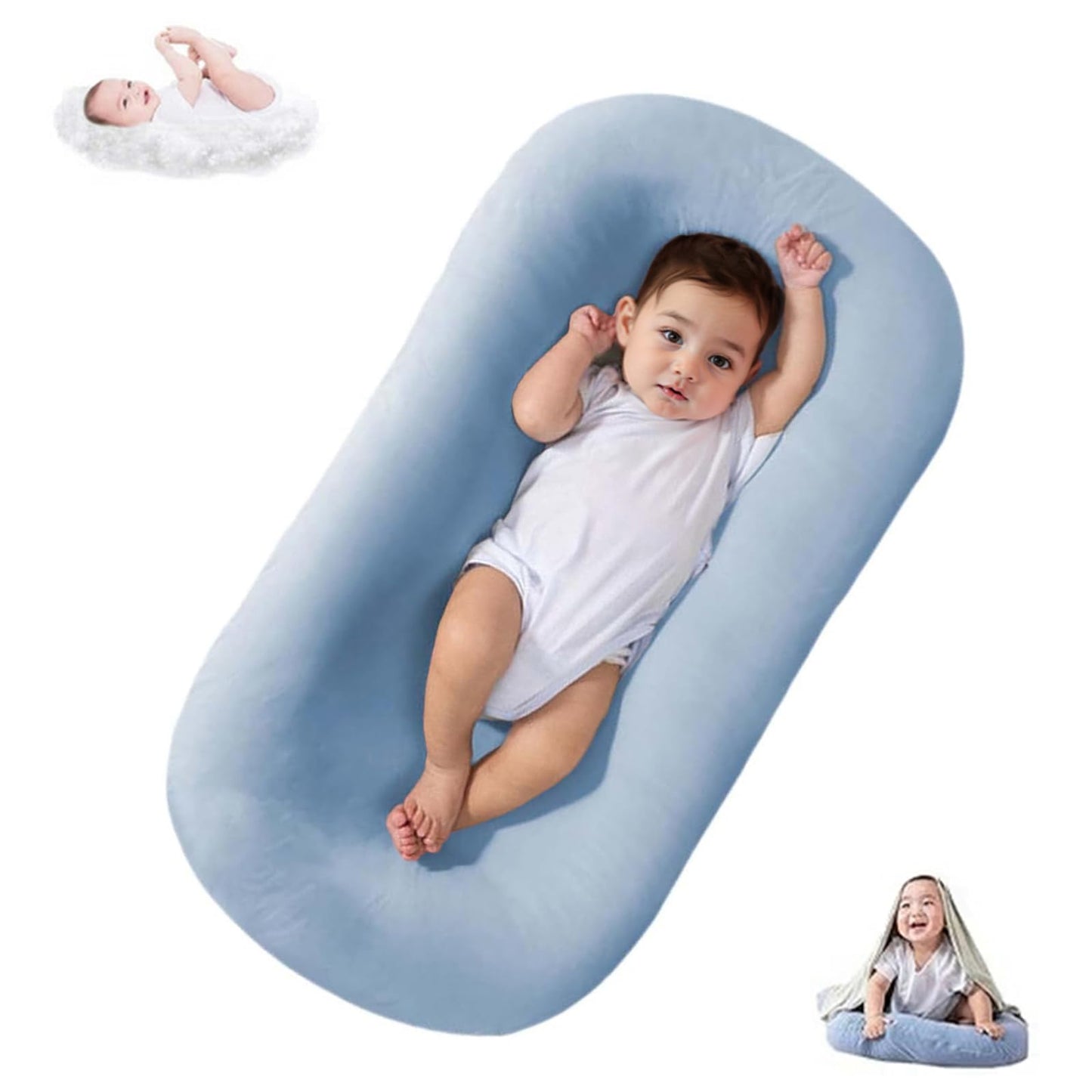 DAOLUAN Baby Lounger Bionic Organic Lounger Soft Breathable Baby Nest for Newborn Infant Babies 0-18 Months (Blue, OneSize)