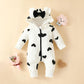 Newborn Baby Girl Hooded Jumpsuit Heart Cow Zip Up Long Sleeve Infant One Piece Romper Snowsuit Valentines Day Outfit (Heart Bla