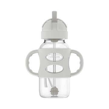 Dr. Browns Milestones Wide-Neck Sippy Straw Bottle With 100% Silicone Handles, 9Oz/270Ml, Gray, 1 Pack, 6M+