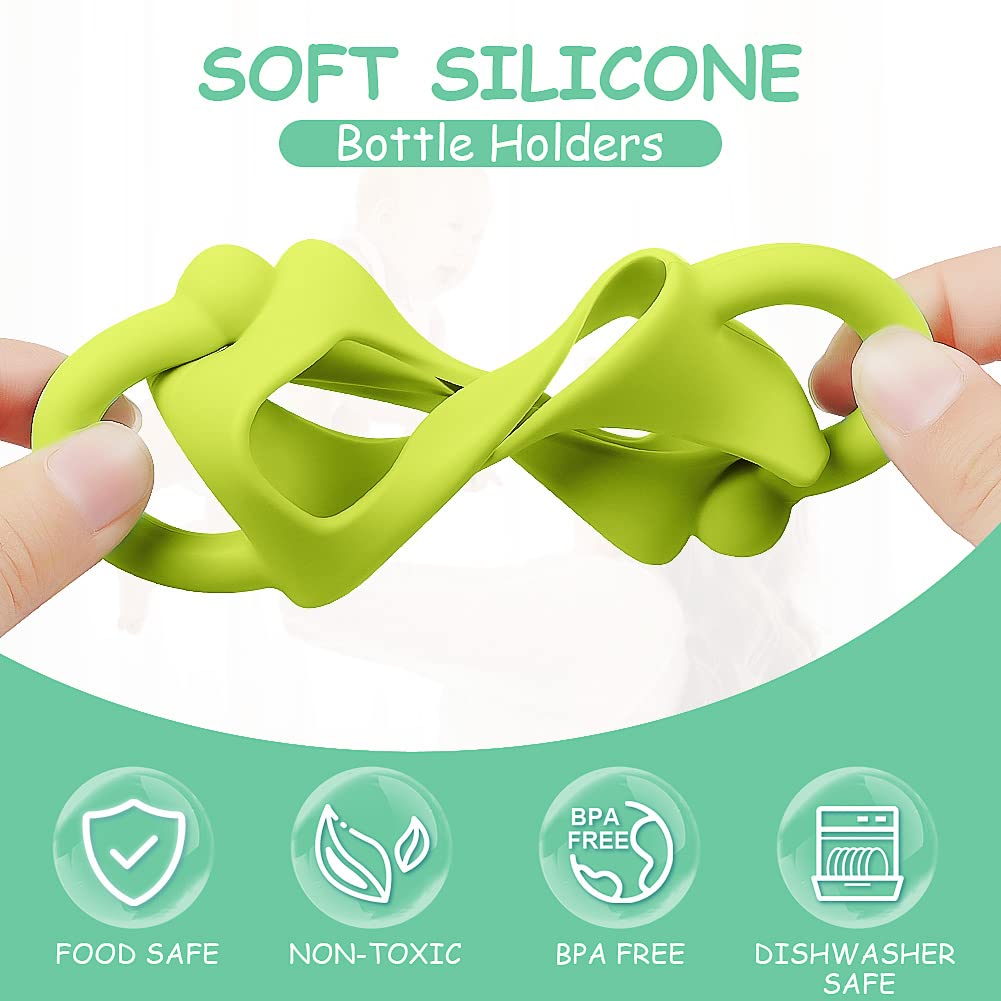 Dr Brown'S Silicone Bottle Handles - 2Pcs Easy Grip Handles For Narrow Bottles, Lightweight And Easy To Carry (Green/Blue)
