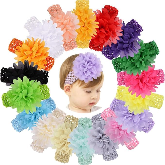 Adornish 4 Pcs Baby Girls Headband Chiffon Flower Soft Stretchy Hair Band Hair Accessories For Baby Girls Newborns Infants Toddl