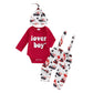 Beqeuewll Valentines Newborn Baby Boy 3Pcs Clothes Infant Long Sleeve Romper Cute Pattern Suspender Pants Overalls Outfits (Love