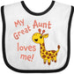 Inktastic My Great Aunt Loves Me- Cute Giraffe Baby Bib White And Black 34E88