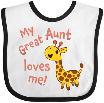 Inktastic My Great Aunt Loves Me- Cute Giraffe Baby Bib White And Black 34E88
