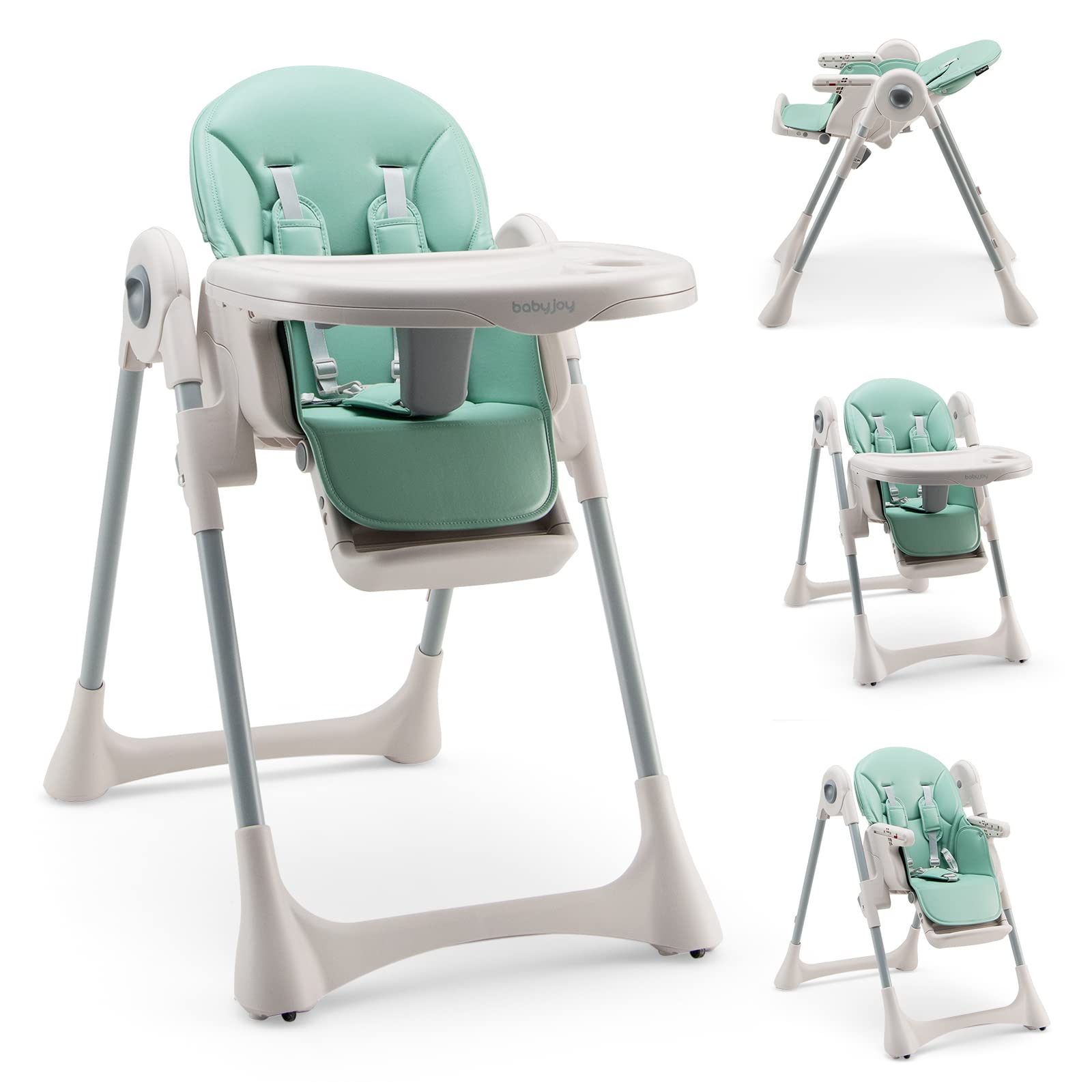 BABY JOY Convertible High Chair for Babies & Toddlers, Foldable Highchair with Adjustable Backrest/Footrest/Seat Height, Double 