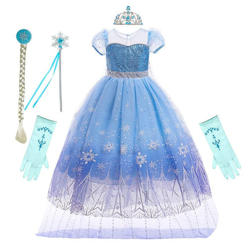Rexreii Girls Frozen Elsa Princess Sequins Dress Halloween Costume Christmas Birthday Evening Party Ball Gown W/Accessories 9-10